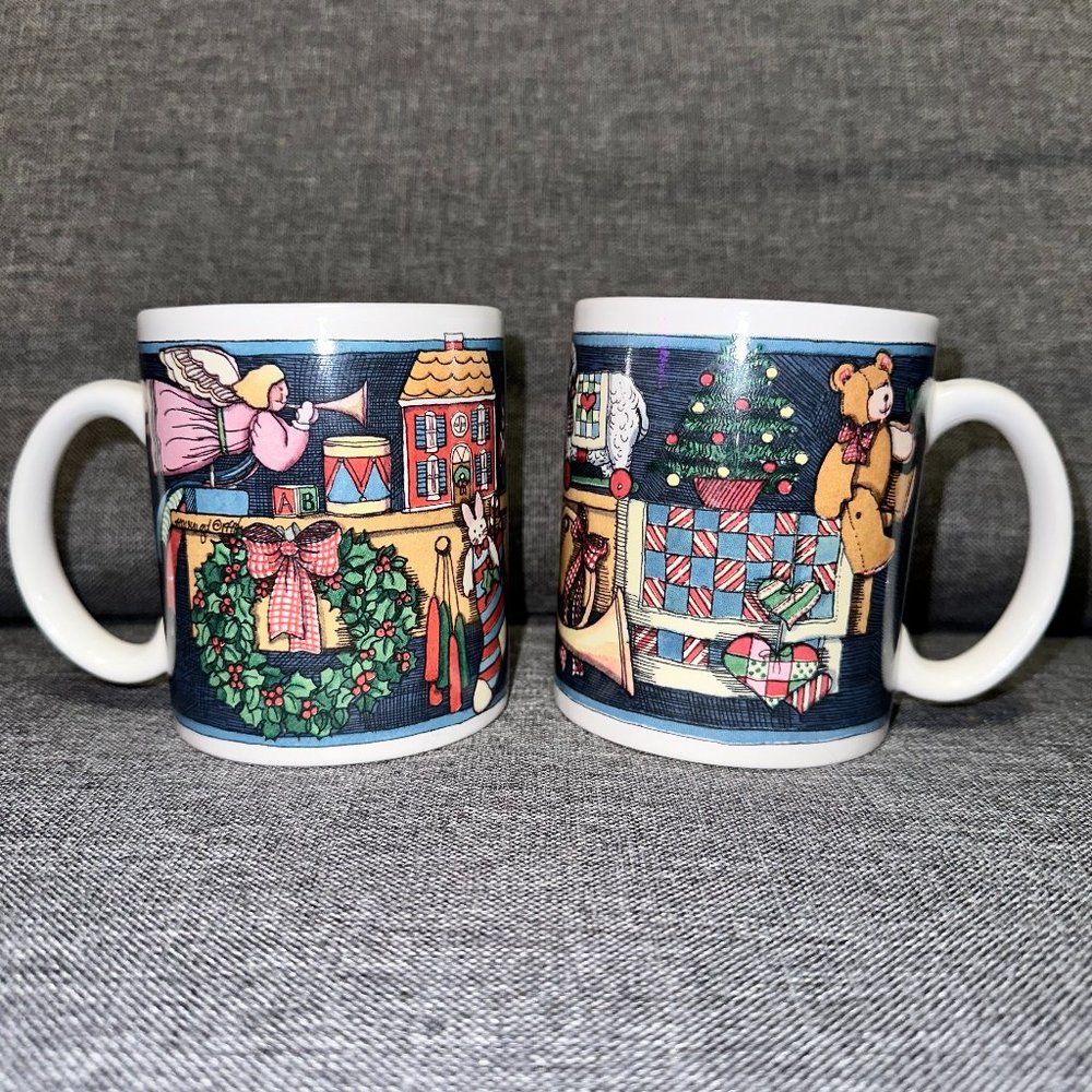 2pc 16oz Angel Bear Vintage Christmas Holiday Mugs